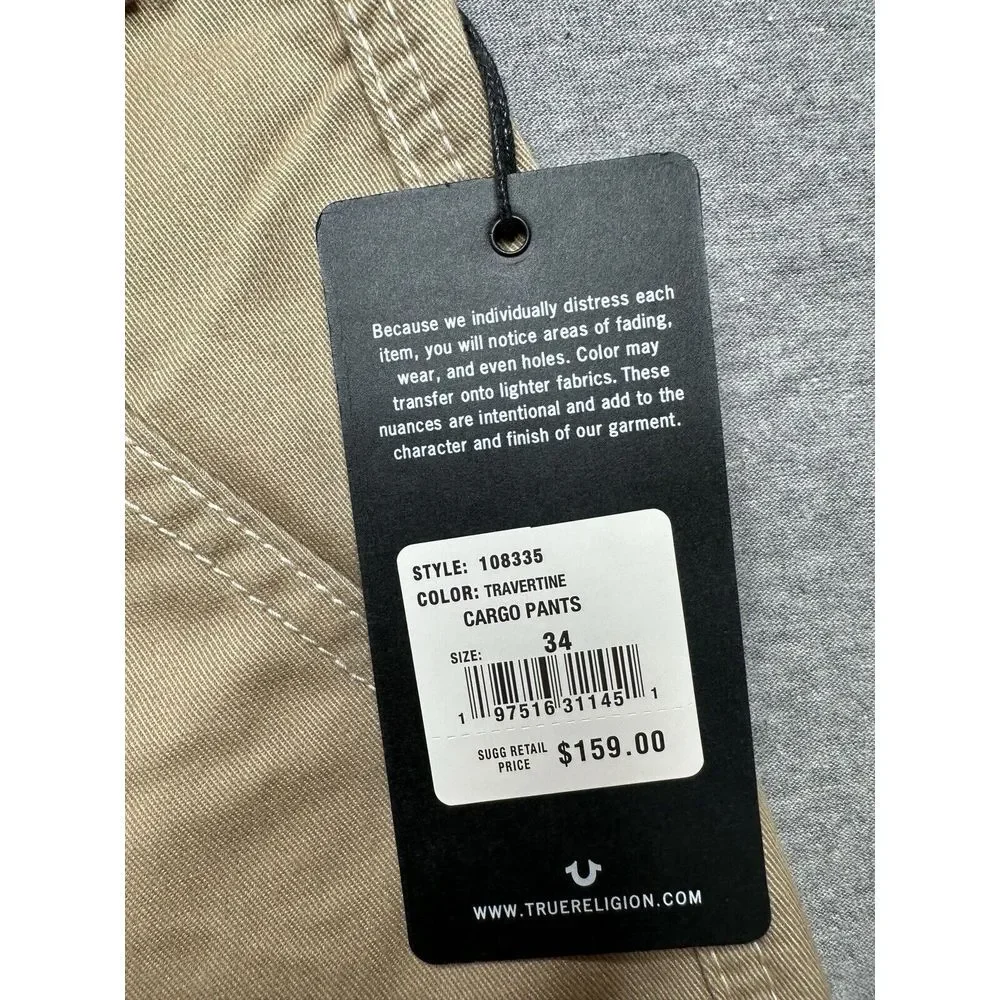 True Religion‎ Pants Mens 34X32 Tan Travertine Cargo Flat Front Straight…
